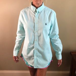 Polo boys xLarge  aqua plaid button down